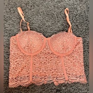 Light Pink Boustier Zip Up Lace Top